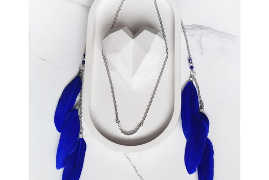 Цепочка на лицо с синими перьями  Тика