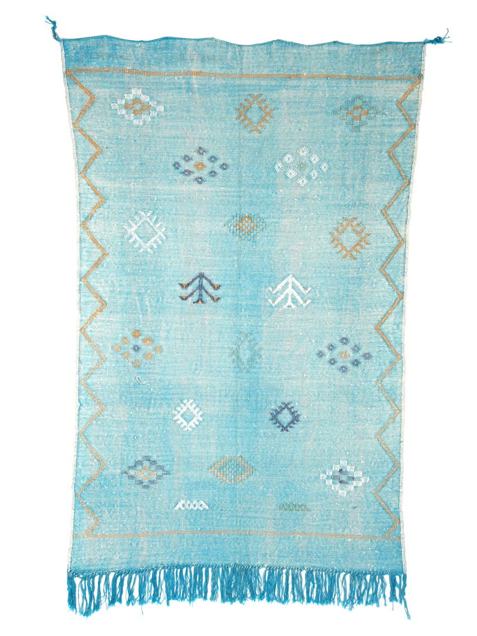 Марокканский ковёр из шёлка алоэ вера 150х90 см лазоревый