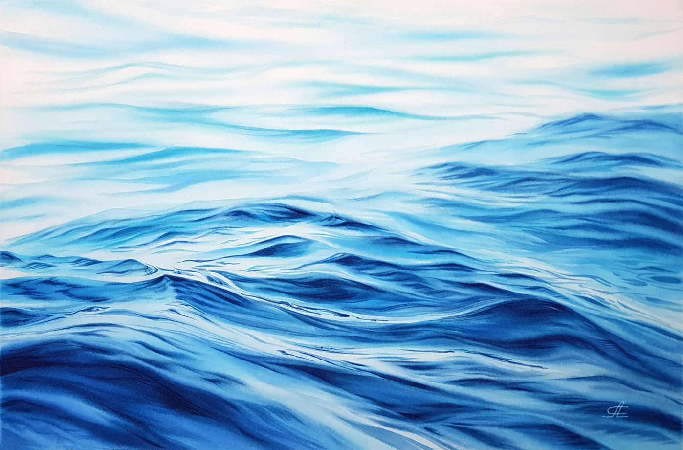 Постер авторской акварельной картины "Волны"