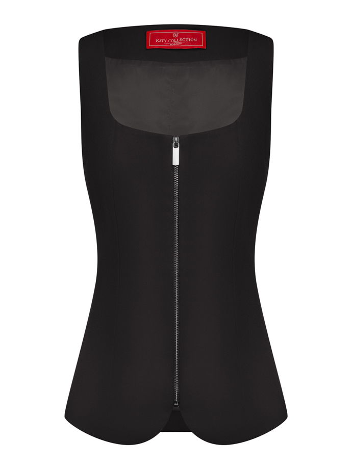 Жилет приталенный на молнии, черный