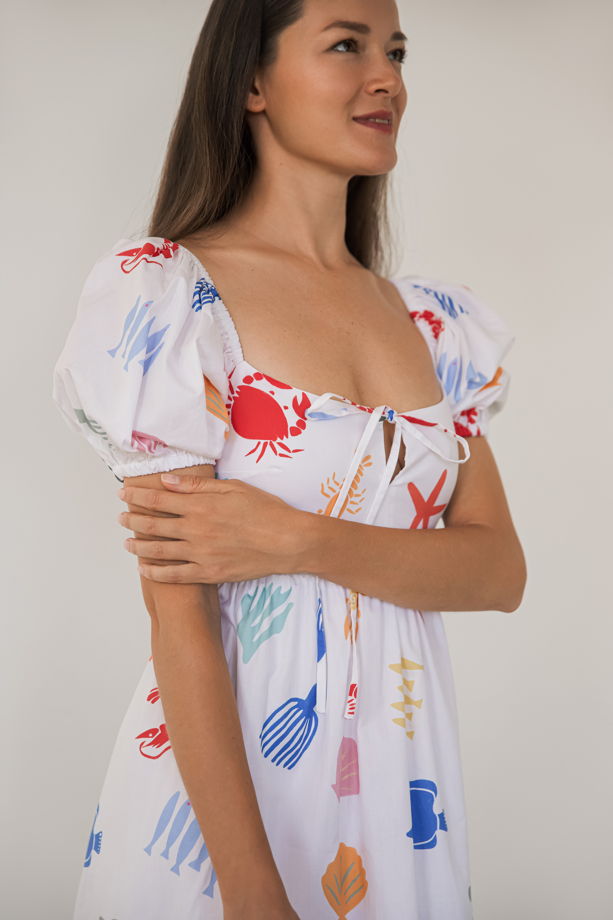 Хлопковое платье с принтом "каникулы у моря"
