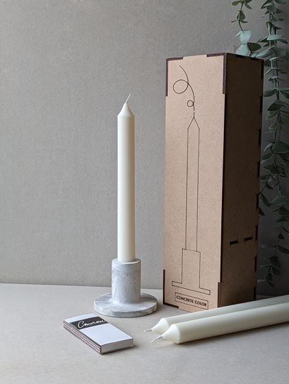 Набор из 3х соевых свечей и бетонного подсвечника в дизайнерской коробке TOFA (прямые)