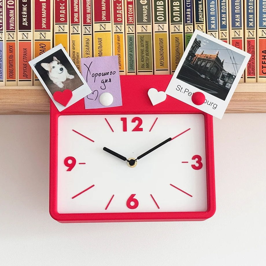 Подвесные часы на полку с магнитами, красные