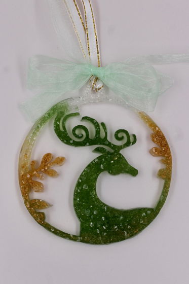 Новогоднее украшение "Зеленый кристальный олень с золотом"