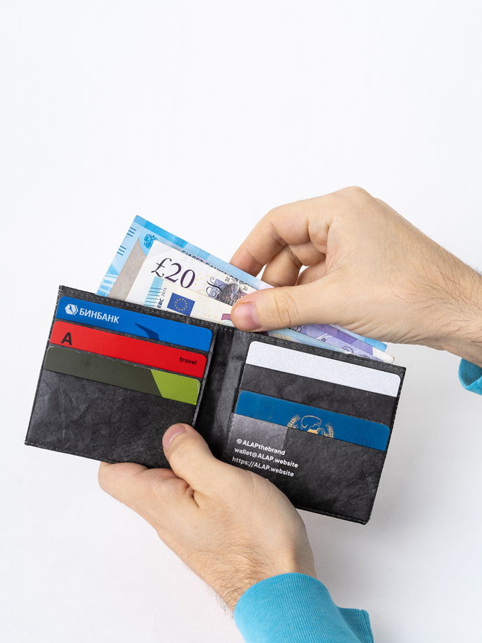 Бумажник ALAP для банкнот, карт, визиток из тайвека чёрный