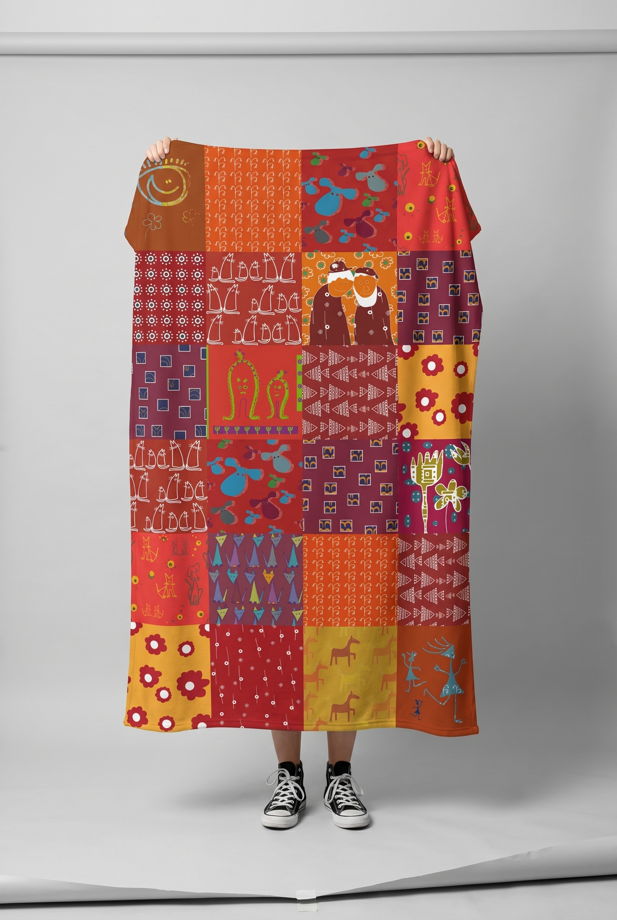 Двусторонний флисовый плед «Красный коллаж» — два настроения в одном