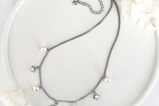 Чокер-колье Северная звезда с Жемчугом и фианитами