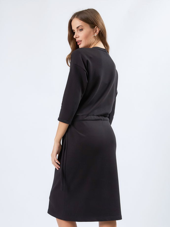 Платье трикотажное с поясом (черное) S/M, L/XL