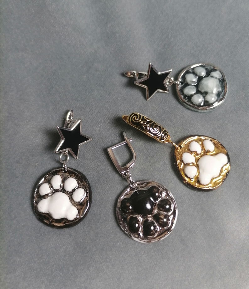 Серьги из фарфора Тигрики (в оправе)