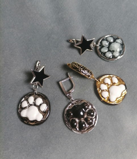 Серьги из фарфора Тигрики (в оправе)