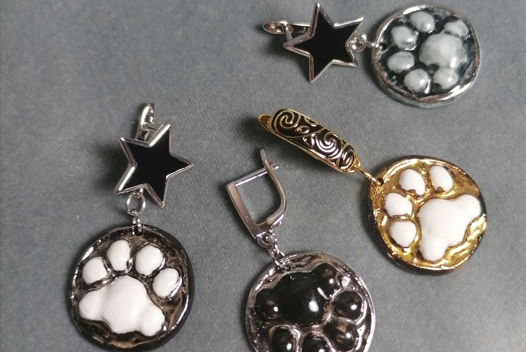 Серьги из фарфора Тигрики (в оправе)
