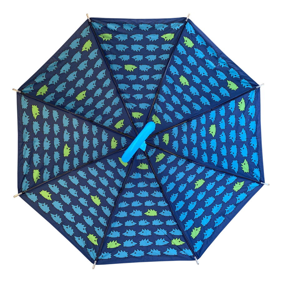 Двусторонний зонт с синими ежиками под куполом. Делается на заказ и может быть как тростью, так и складной полуавтомат
