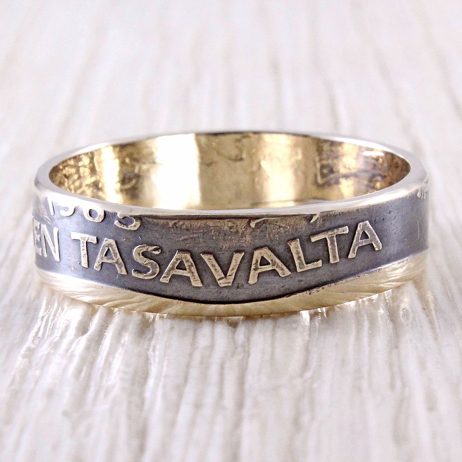 Серебряное кольцо из монеты (Финляндия) 1 марка, Лев