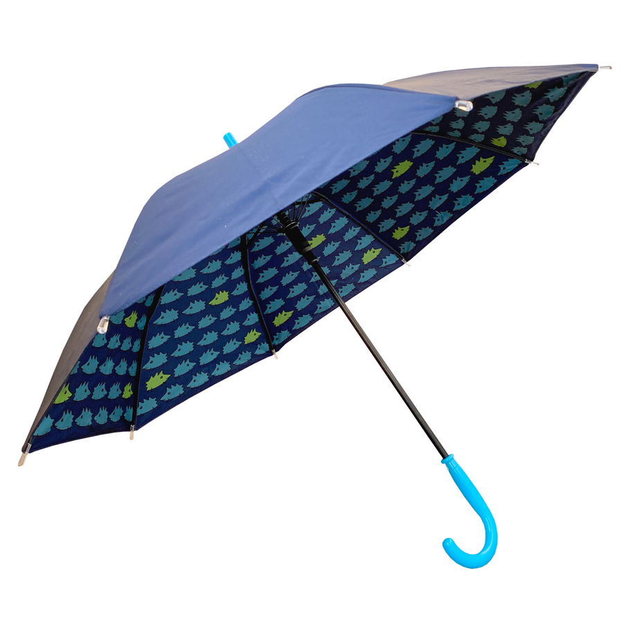 Двусторонний зонт с синими ежиками под куполом. Делается на заказ и может быть как тростью, так и складной полуавтомат