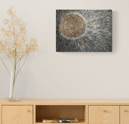 Текстурная интерьерная картина "Золото Инков-Солнце", 40х50см (в наличии)