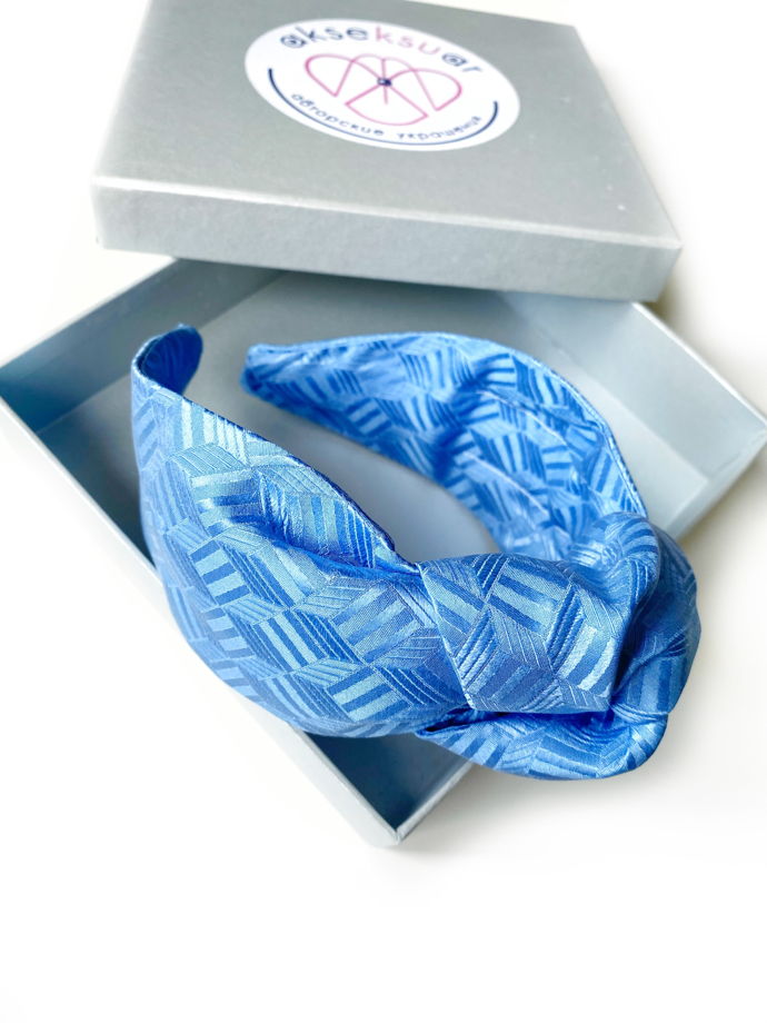 Ободок из шёлкового жаккарда MaxMara небесно-голубой с узлом