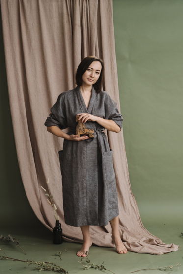 льняное кимоно с накладными карманами