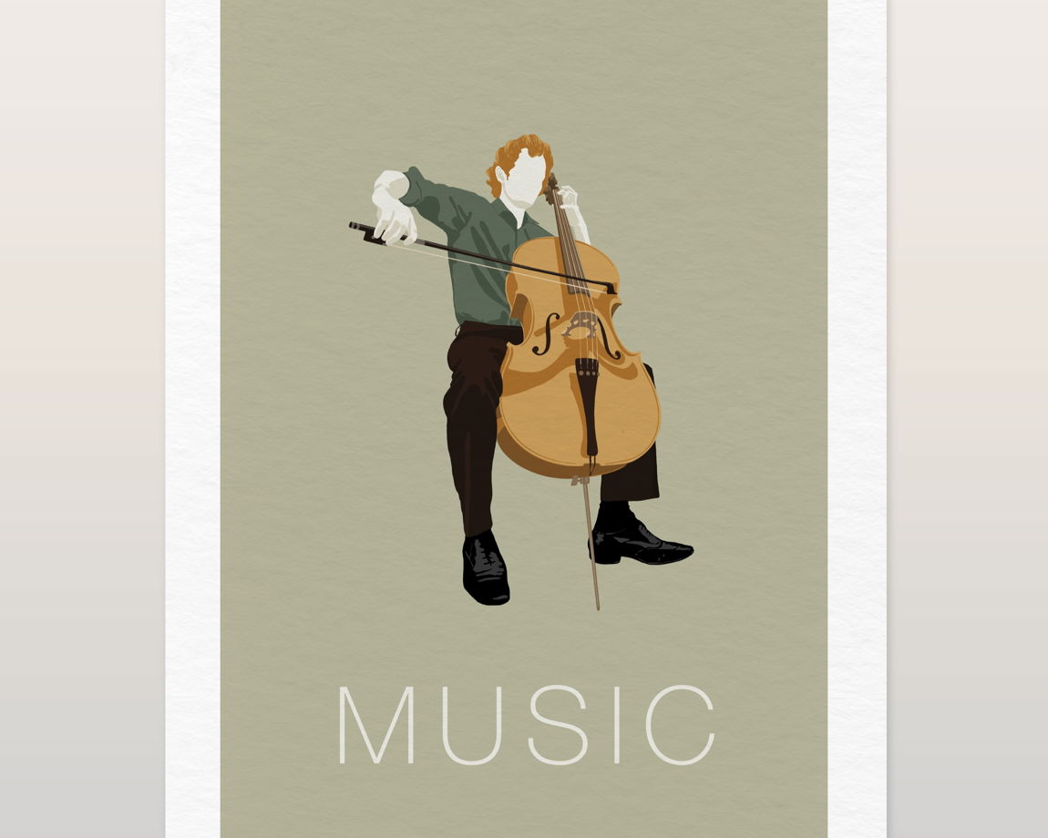 Дизайнерская открытка "Музыка: виолончель" формата 10х15см
