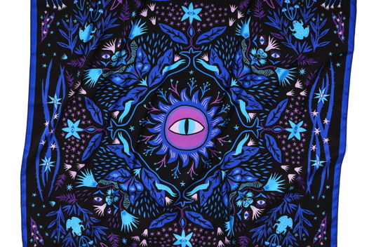 Шелковый платок «Таинственный лес» синий