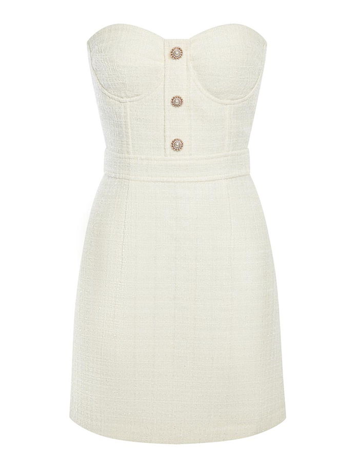 Вечернее платье-бандо мини из твида с люрексом