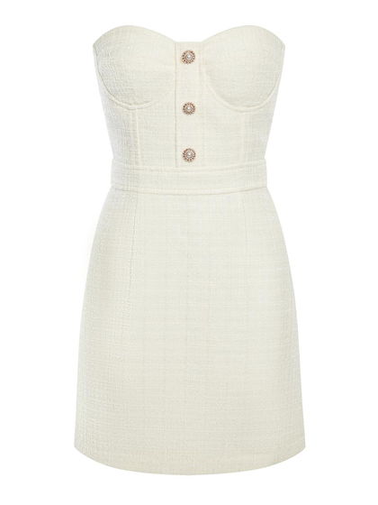 Вечернее платье-бандо мини из твида с люрексом