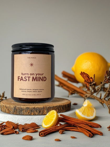 Свеча в стекле Fast mind // имбирный пряник, гвоздика, корица