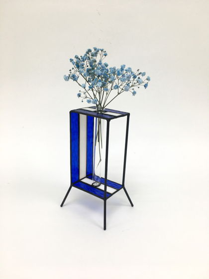 Витражная синяя ваза с колбой для сухоцветов