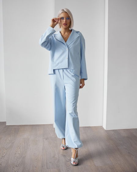 Брюки с рельефом и кулисой, голубые