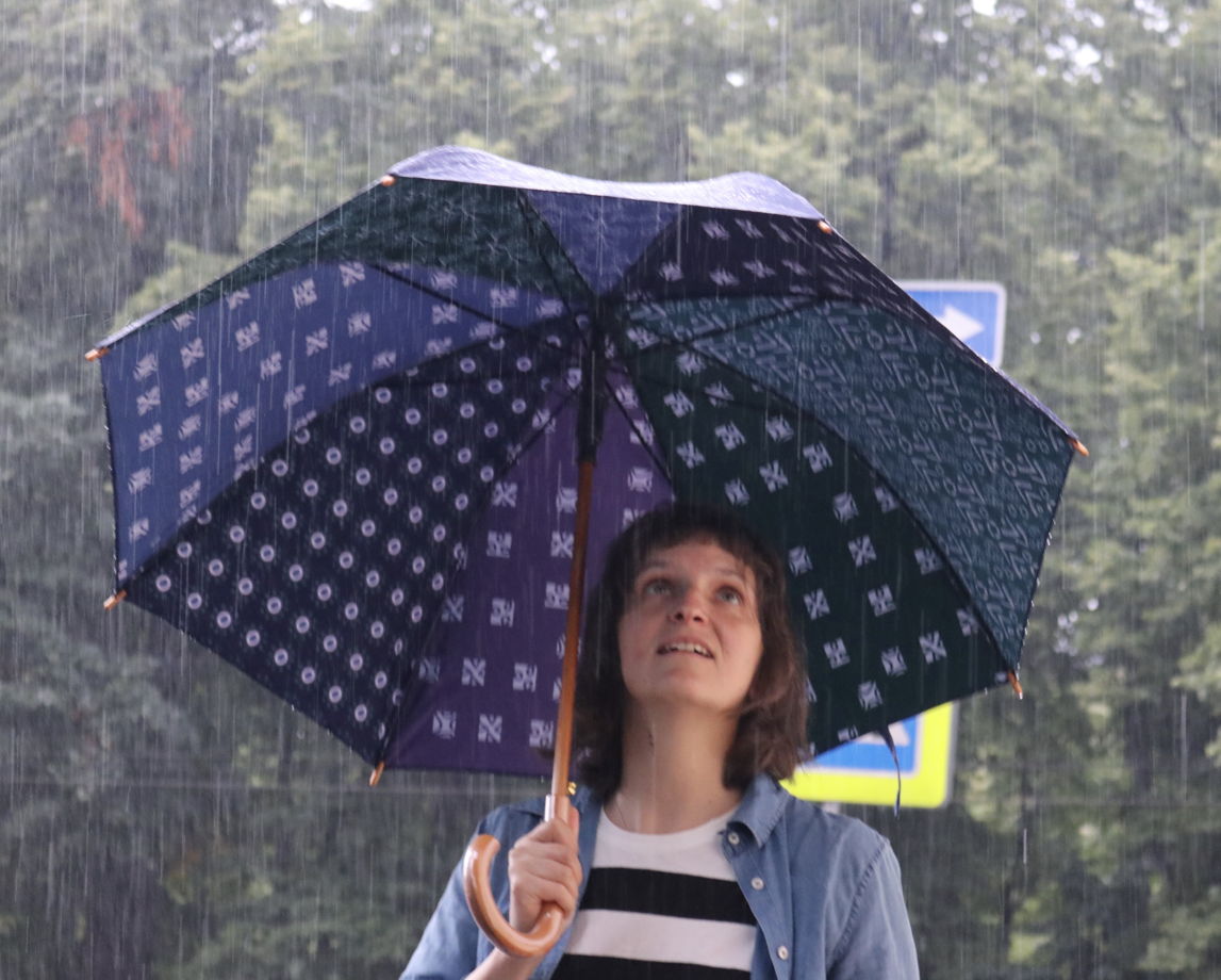 Двусторонний зонт Паттерны в сине-фиолетовых цветах сочетают строгий синий с внешней стороны зонта и волшебный цветной мир с внутренней