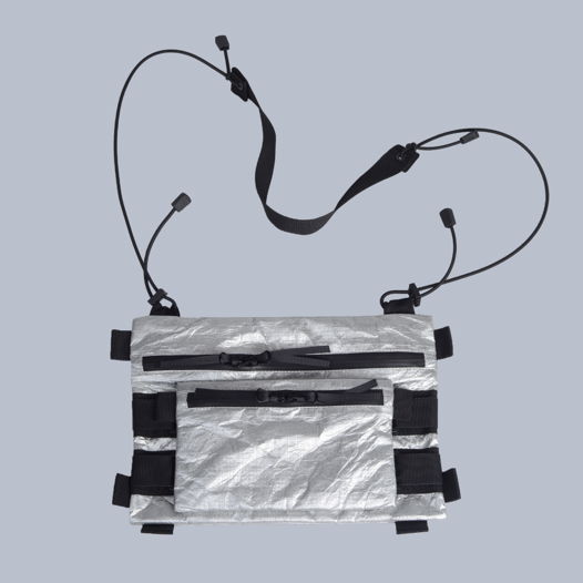 Металлик мессенджер сумка через плечо со съемным кошельком серебрянный тайвек / Silver  tyvek messenger with detachable wallet