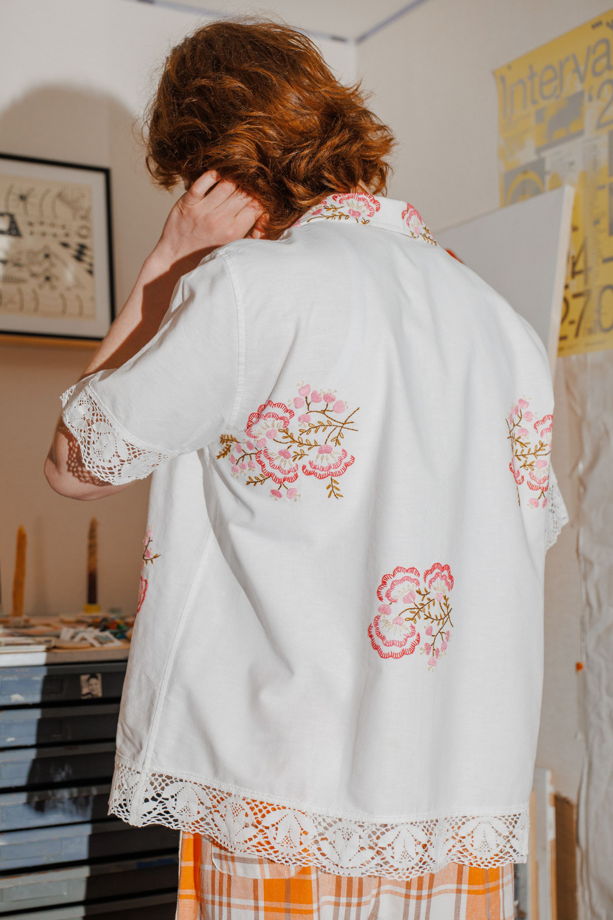 Рубашка с Розовыми Букетами/Pink Garden Short Sleeve Shirt