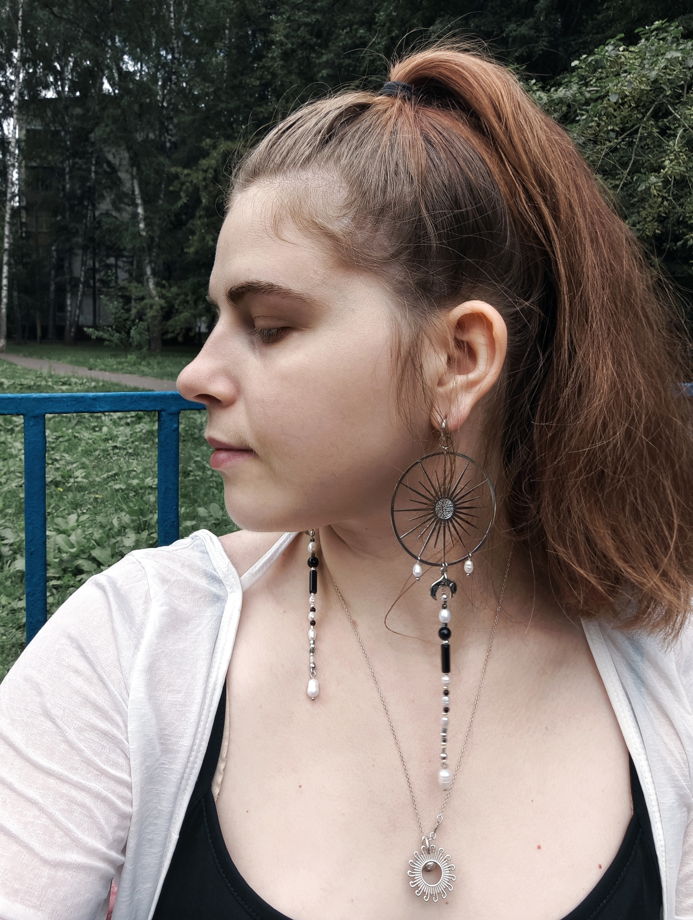 Серьги Магнетик 3 с кокошником-лунницей