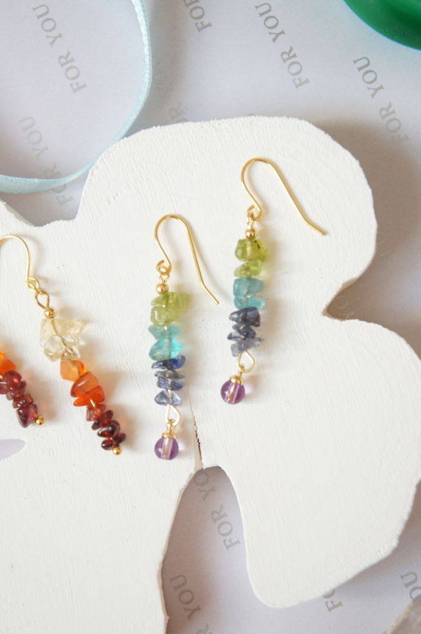 Серьги деграде перидот голубой топаз сапфир аметист