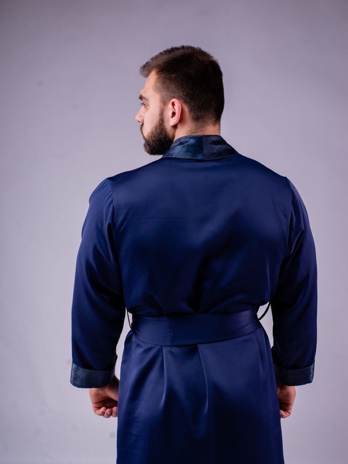 Мужской халат с жаккардовым воротником и манжетами "Синий"