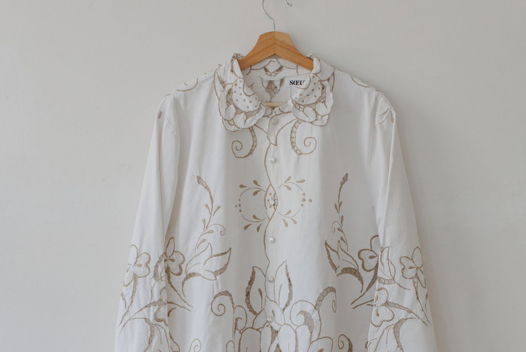 Белая Рубашка с Перфорированным Узором 5/White Pattern Long Sleeve Shirt 5