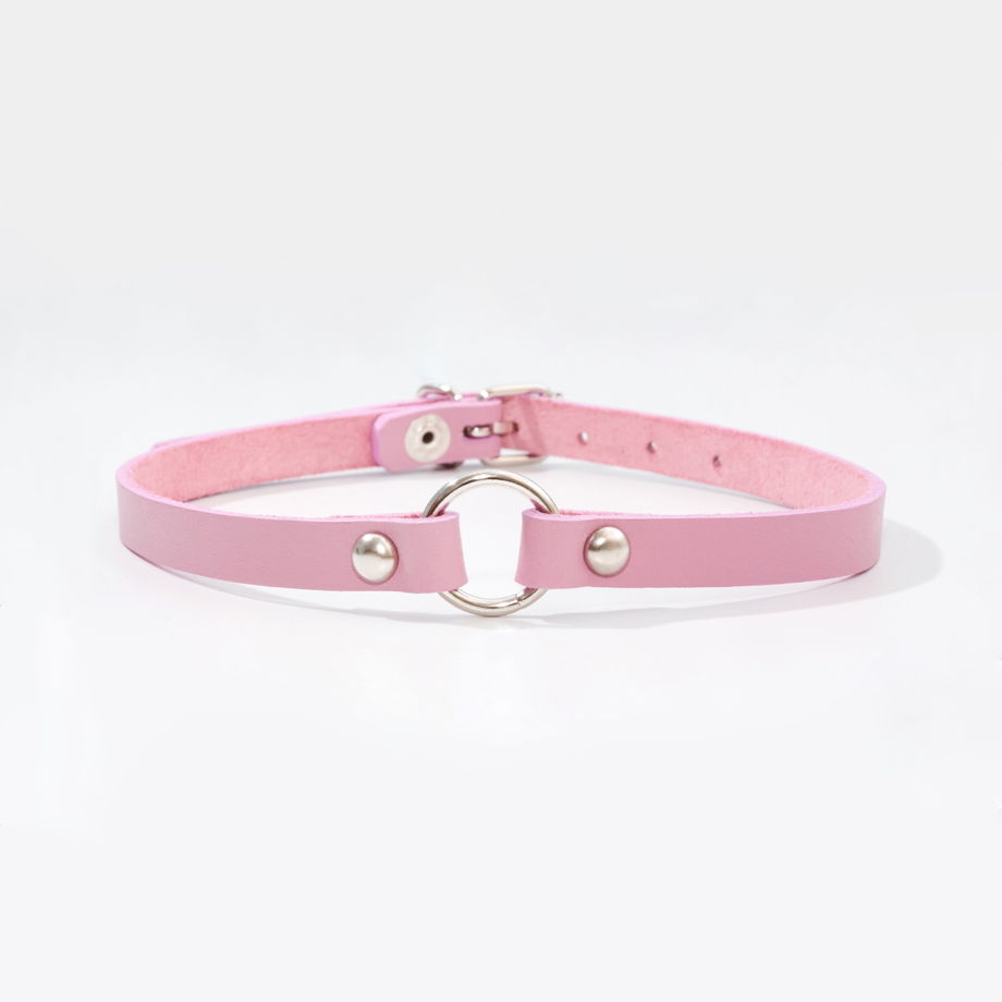 Чокер кожаный розовый  O-Ring mini