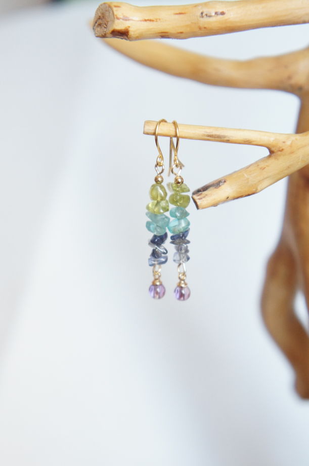 Серьги деграде перидот голубой топаз сапфир аметист