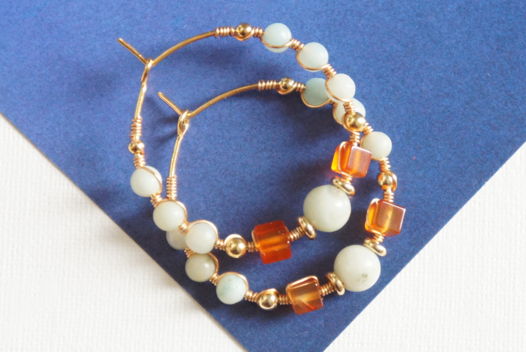 Серьги кольца конго хупы обручи плетеные wire wrapped амазонит сердолик