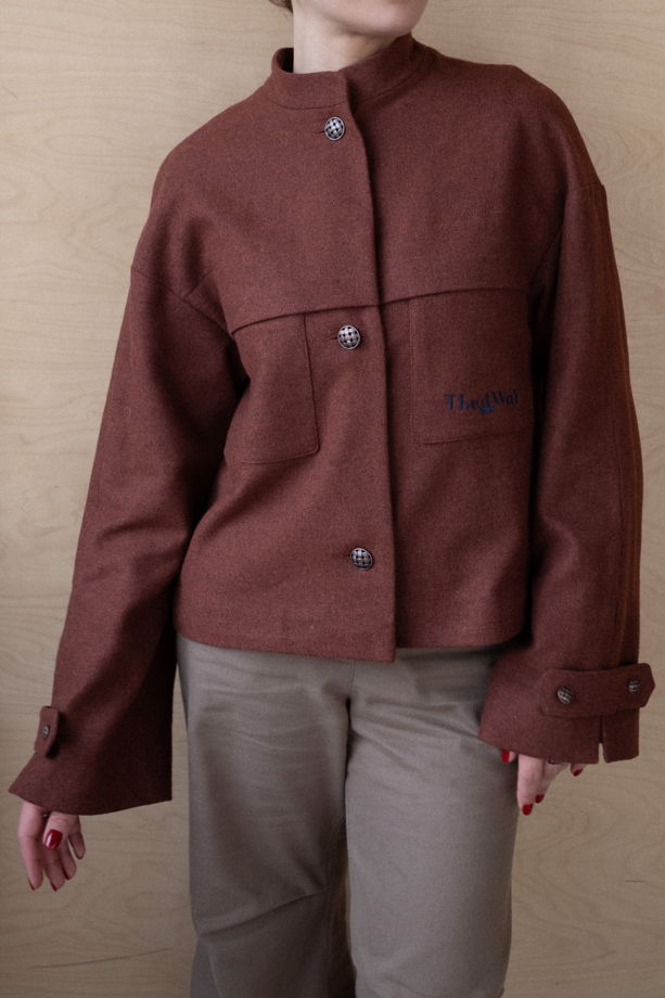 Фланелевое полупальто-жакет "РОУЗ" медного цвета с вышивкой