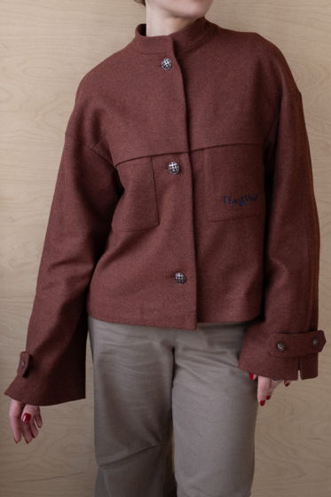 Фланелевое полупальто-жакет "РОУЗ" медного цвета с вышивкой