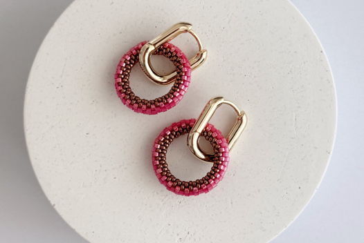 Серьги-конго с подвесками из японского бисера