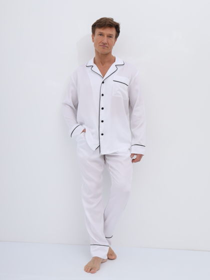 Пижама мужская с брюками и рубашкой из тенселя "Молочный"
