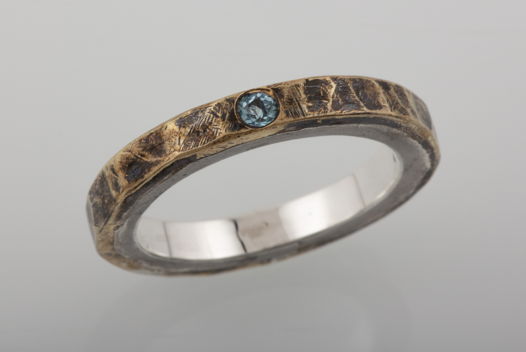 кольцо Одиночка с латунью и голубым топазом HUSS