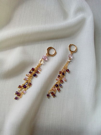 Сиреневые длинные женские симметричные серьги "Сумерки"