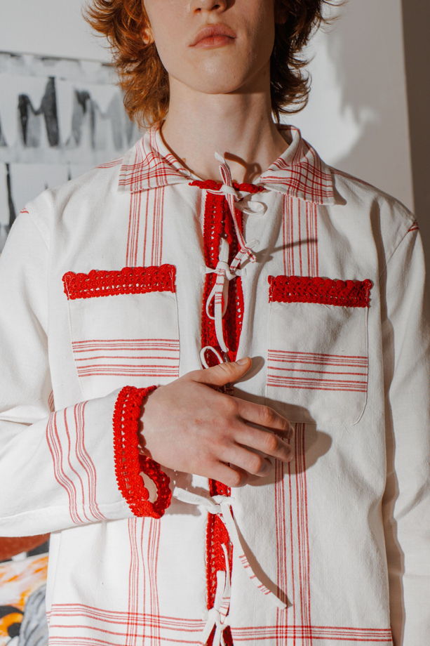Рубашка с Бордовым Кружевом/Bordo Lace Long Sleeve Shirt