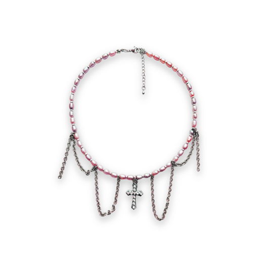 Ожерелье «Pearl cross» натуральный речной розовый жемчуг рис