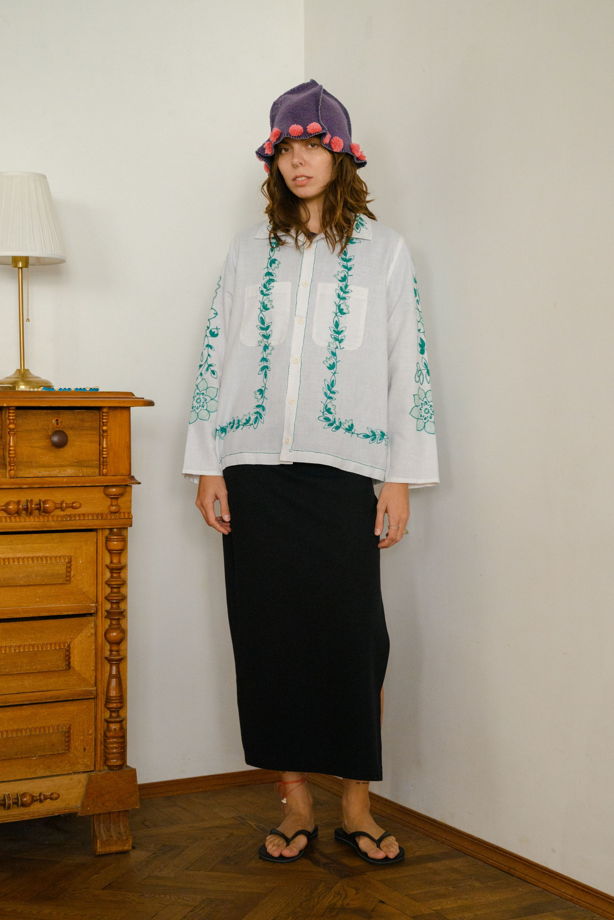 Рубашка с Зелёными Цветами/Green Curly Flowers Long Sleeve Shirt