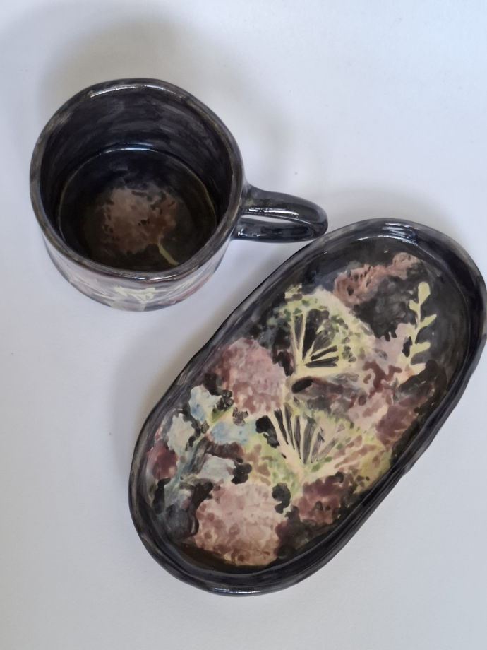 Кофейная/чайная пара керамическая. С цветами. "Июнь. Лунная ночь"