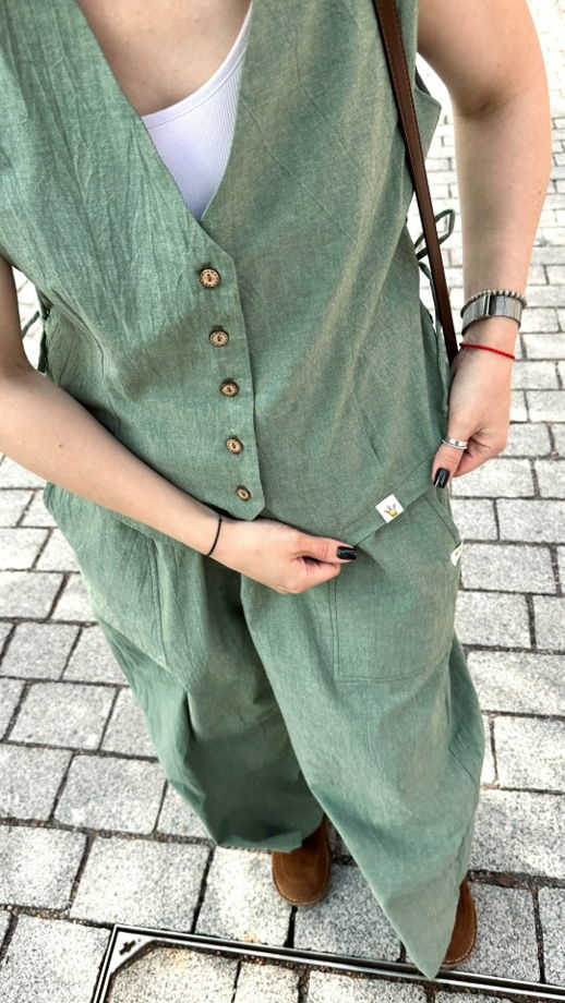 Костюм жилет и брюки широкие 100% мягкий жатый хлопок