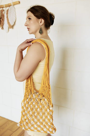 Женская сумка авоська макраме желтая